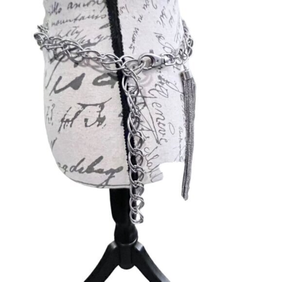 Chunky Silver Tone Double Chain Belt Up to 38" Tassel Biker BOHO Rock PUNK - Picture 5 of 7